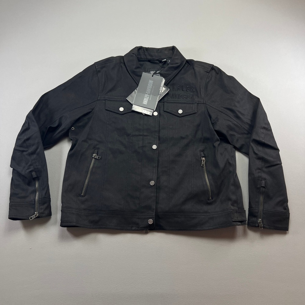 Harley Davidson Trucker Jacket Women Black XL Black Cotton Stretch Racing Riding